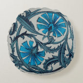 ヴィンテージブルーアンティークフラワーアーツ素朴 ラウンドクッション (正面)