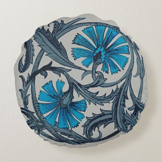 ヴィンテージブルーアンティークフラワーアーツ素朴 ラウンドクッション (裏面)