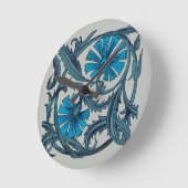 ヴィンテージブルーアンティークフラワーアーツ素朴 ラウンド壁時計 (傾斜)