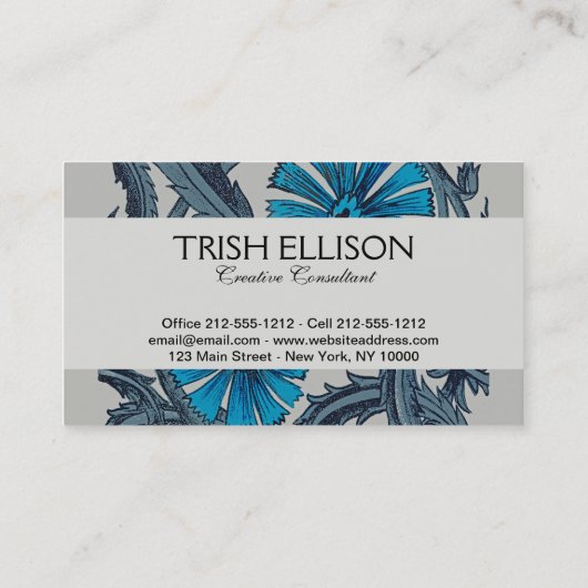 ヴィンテージブルーアンティークフラワーアーツ素朴 名刺 (裏面)