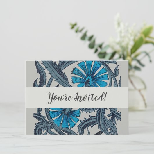 ヴィンテージブルーアンティークフラワーアーツ素朴 招待状 (スタンド正面)