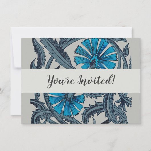 ヴィンテージブルーアンティークフラワーアーツ素朴 招待状 (正面)