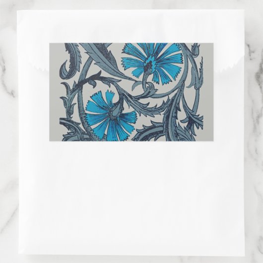 ヴィンテージブルーアンティークフラワーアーツ素朴 長方形シール (バッグ)