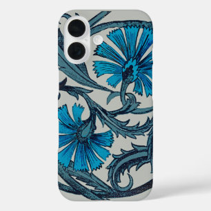 ヴィンテージブルーアンティークフラワーアーツ素朴 iPhone 16ケース