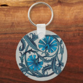 ヴィンテージブルーアンティークフラワーグラフィックアートデザイン キーホルダー (正面)