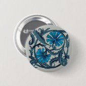 ヴィンテージブルーアンティークフラワーグラフィックアートデザイン 缶バッジ (正面&裏面)