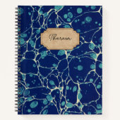 ヴィンテージブルーアンティークマーブルデザイン名ラベル ノートブック (正面)