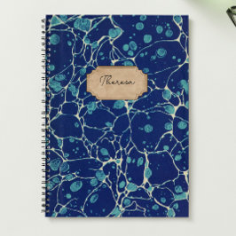 ヴィンテージブルーアンティークマーブルデザイン名ラベル ノートブック