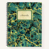 ヴィンテージブルーアンティークマーブル紙旧名ラベル ノートブック (正面)