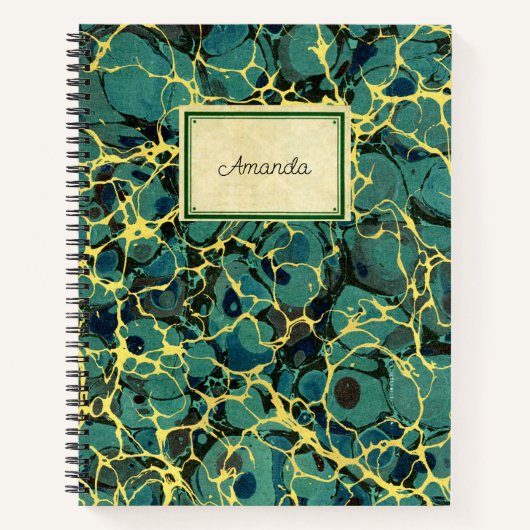 ヴィンテージブルーアンティークマーブル紙旧名ラベル ノートブック (正面)