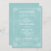ヴィンテージブルーアールデコ結婚式招待状 招待状 (正面/裏面)
