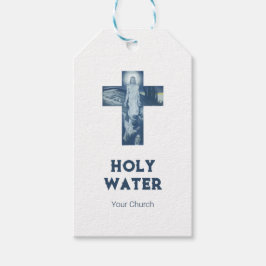 ヴィンテージブルーイエズスがキリスト教聖水を渡る ギフトタグ