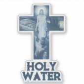 ヴィンテージブルーイエズスがキリスト教聖水を渡る シール (正面)