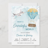 ヴィンテージブルーイエローオンダーフルワールド1st誕生日 招待状 (正面)