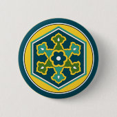 ヴィンテージブルーイエローグリーンオスマン帝国トルコ六角形  缶バッジ (正面)