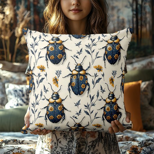 ヴィンテージブルーイエローフローラカブライトコテージコア クッション