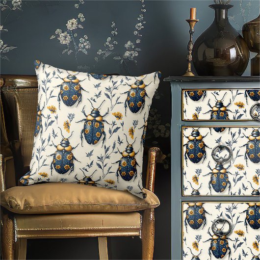 ヴィンテージブルーイエローフローラカブライトコテージコア クッション