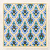 ヴィンテージブルーイエローモロッコアラビアトレーサリーアート ガラスコースター (正面)