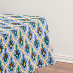 ヴィンテージブルーイエローモロッコアラビアトレーサリーアート テーブルクロス