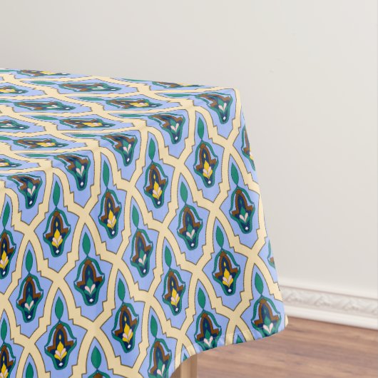 ヴィンテージブルーイエローモロッコアラビアトレーサリーアート テーブルクロス (インサイチュ)