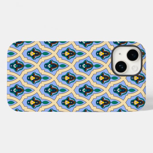 ヴィンテージブルーイエローモロッコアラビアトレーサリーアート Case-Mate iPhoneケース (裏面 (横))