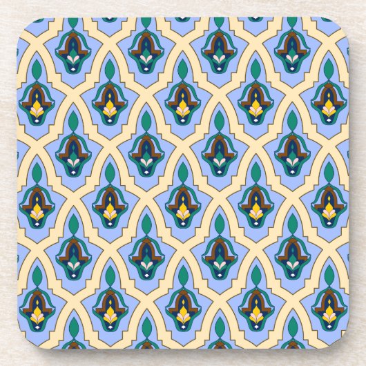 ヴィンテージブルーイエローモロッコアラビアトレーサリーパター コースター (正面)
