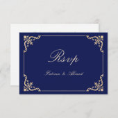 ヴィンテージブルーイスラム教徒ウエディングRSVPカード 出欠カード (正面/裏面)