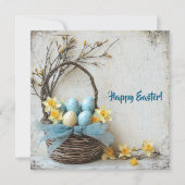 ヴィンテージブルーイースターエッグの水色の水仙 シーズンカード (正面)