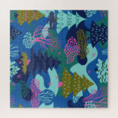 ヴィンテージブルーウィンタークリスマスツリーフォレスト ジグソーパズル (横)