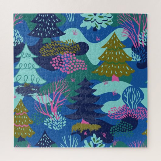 ヴィンテージブルーウィンタークリスマスツリーフォレスト ジグソーパズル (縦)