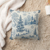 ヴィンテージブルーウィンタービレッジクリスマススノーフレーク クッション (ブランケット)