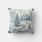 ヴィンテージブルーウィンタービレッジクリスマススノーフレーク クッション (正面)