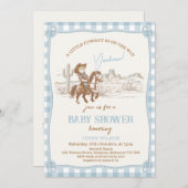 ヴィンテージブルーウェスタンリトルカウボーイベビーシャワー 招待状 (正面/裏面)