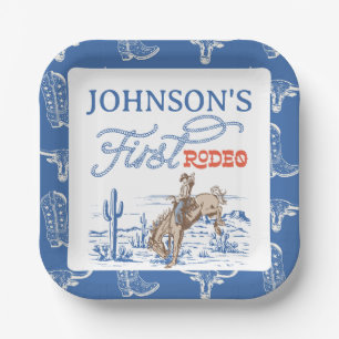 ヴィンテージブルーウエスタンデザートロデオ1st誕生日 ペーパープレート