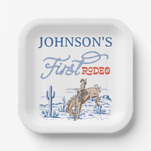 ヴィンテージブルーウエスタンデザートロデオ1st誕生日 ペーパープレート (正面)