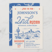 ヴィンテージブルーウエスタンデザートロデオ2nd誕生日 招待状 (正面/裏面)