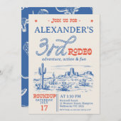 ヴィンテージブルーウエスタンデザートロデオ3rd誕生日 招待状 (正面/裏面)