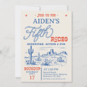 ヴィンテージブルーウエスタンデザートロデオ5誕生日 招待状 (正面)