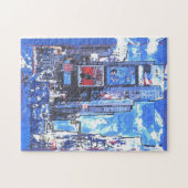 ヴィンテージブルーウォーターカラータイムズスクエアnyc ジグソーパズル (横)