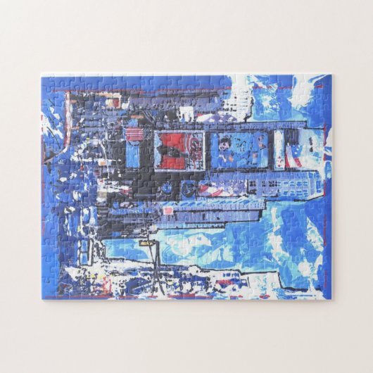 ヴィンテージブルーウォーターカラータイムズスクエアnyc ジグソーパズル (横)
