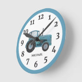 ヴィンテージブルーウォーターカラーファームトラクターウォールクロック ラウンド壁時計 (傾斜)