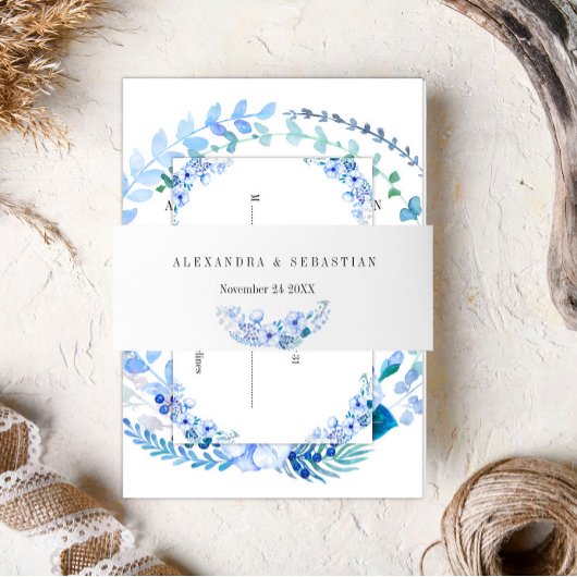 ヴィンテージブルーウォーター色のフローラ結婚ズ 招待状ベリーバンド