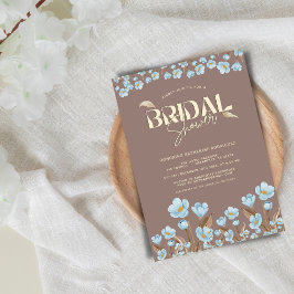 ヴィンテージブルーウォーター色フローラブライダルシャワー 招待状