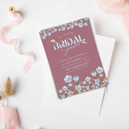 ヴィンテージブルーウォーター色フローラブライダルシャワー 招待状