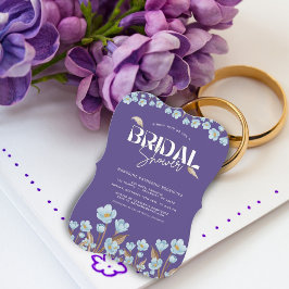 ヴィンテージブルーウォーター色フローラブライダルシャワー 招待状