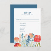 ヴィンテージブルーウォーター色フローラボホ結婚の食事 出欠カード (正面/裏面)