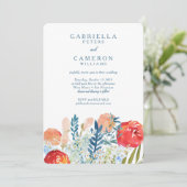 ヴィンテージブルーウォーター色フローラボーホウェディングRSVP 招待状 (スタンド正面)