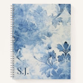 ヴィンテージブルーウォーター色フローラ モノグラムの ノートブック (正面)