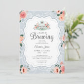 ヴィンテージブルーウォーター茶パーティー赤ちゃんシャワー 招待状 (スタンド正面)