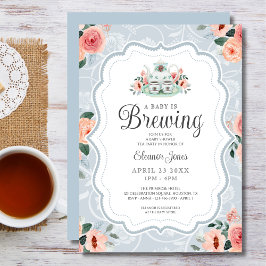 ヴィンテージブルーウォーター茶パーティー赤ちゃんシャワー 招待状